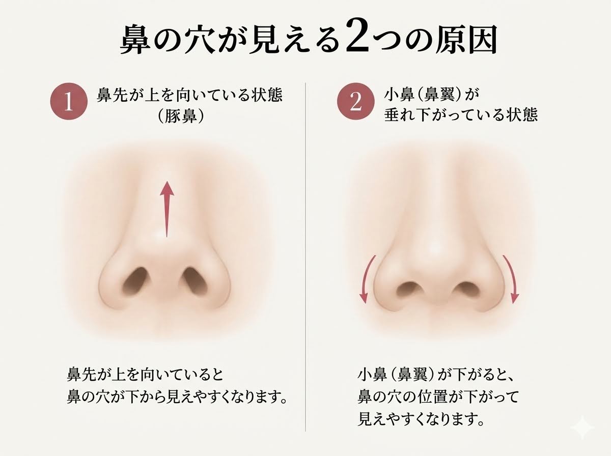 鼻の穴が見える2つの原因を説明している画像